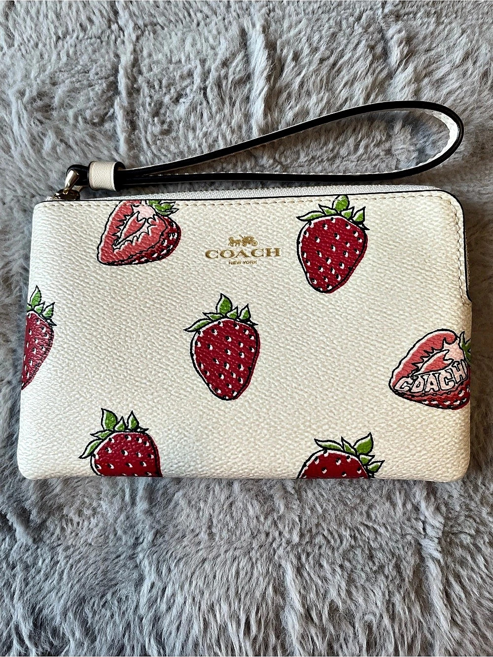 Coach Strawberry Print in White & Red Wristlet